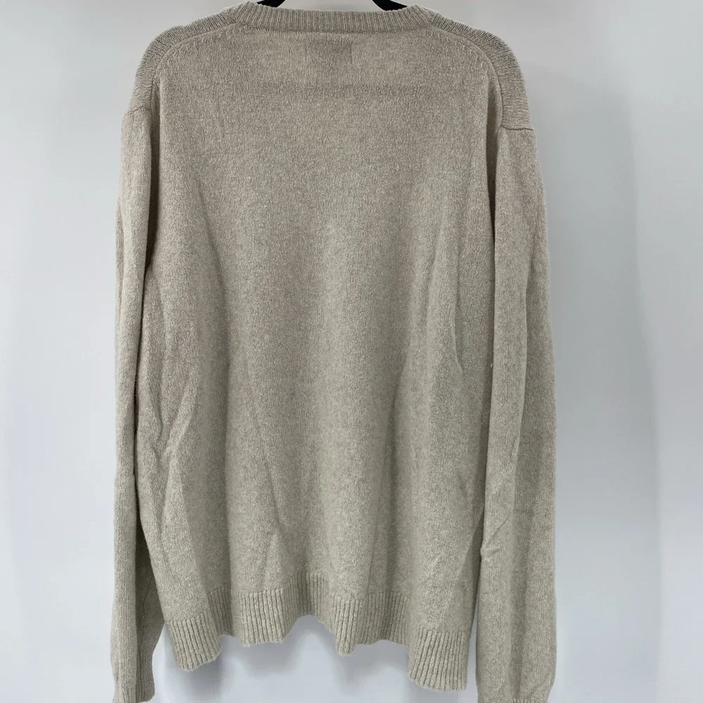 American Eagle Sweater Mens 3XL Beige Oatmeal Knit V Neck Preppy Minimalist Dad - Picture 3 of 11